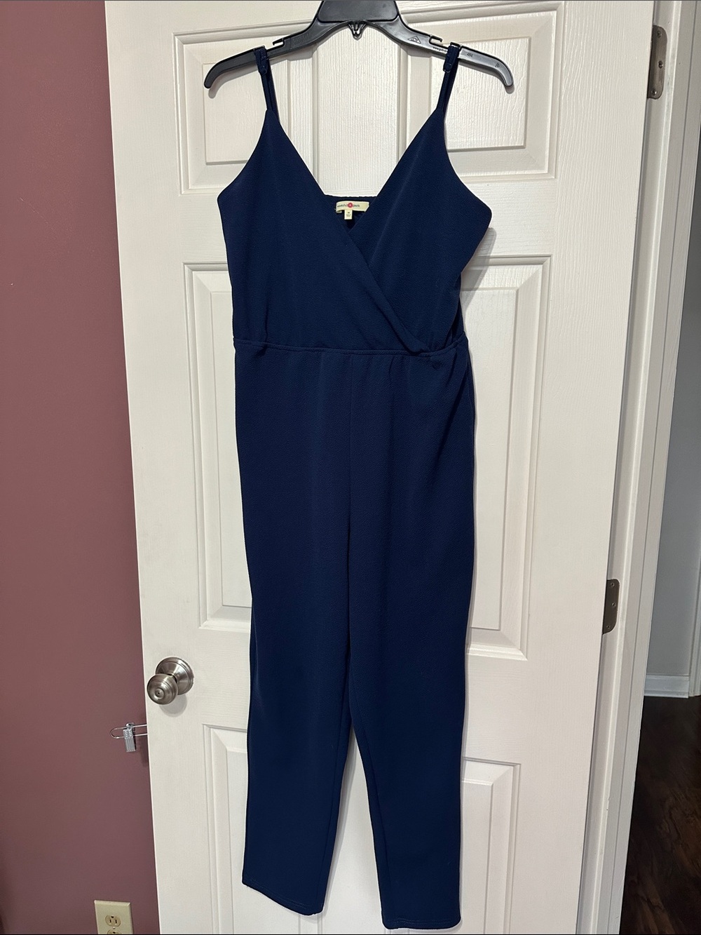 Wishful Park Navy Wrap-Front Sleeveless Jumpsuit